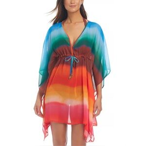 Bleu Rod Beattie chiffon tie dye swim bathing suit coverup M